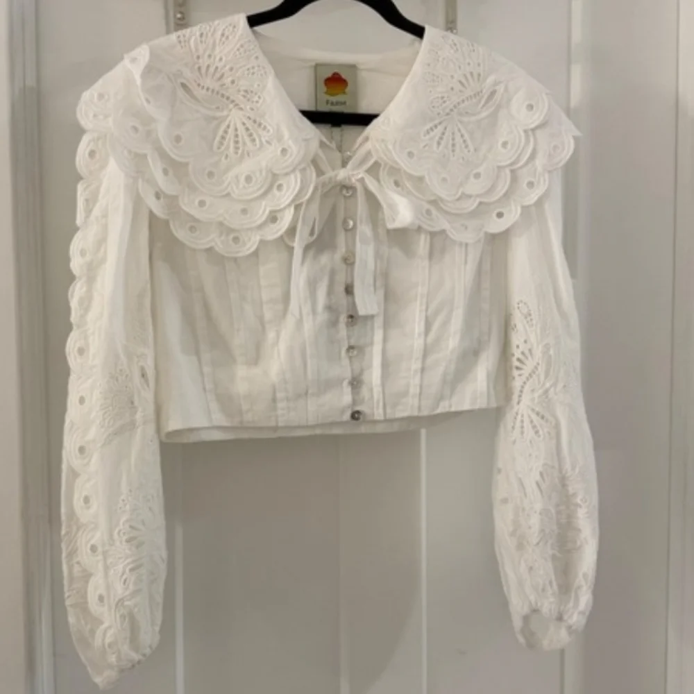 FARM RIO Richelieu Big Collar Off White Battenberg Lace Blouse M RARE SRP $240 - Picture 11 of 16